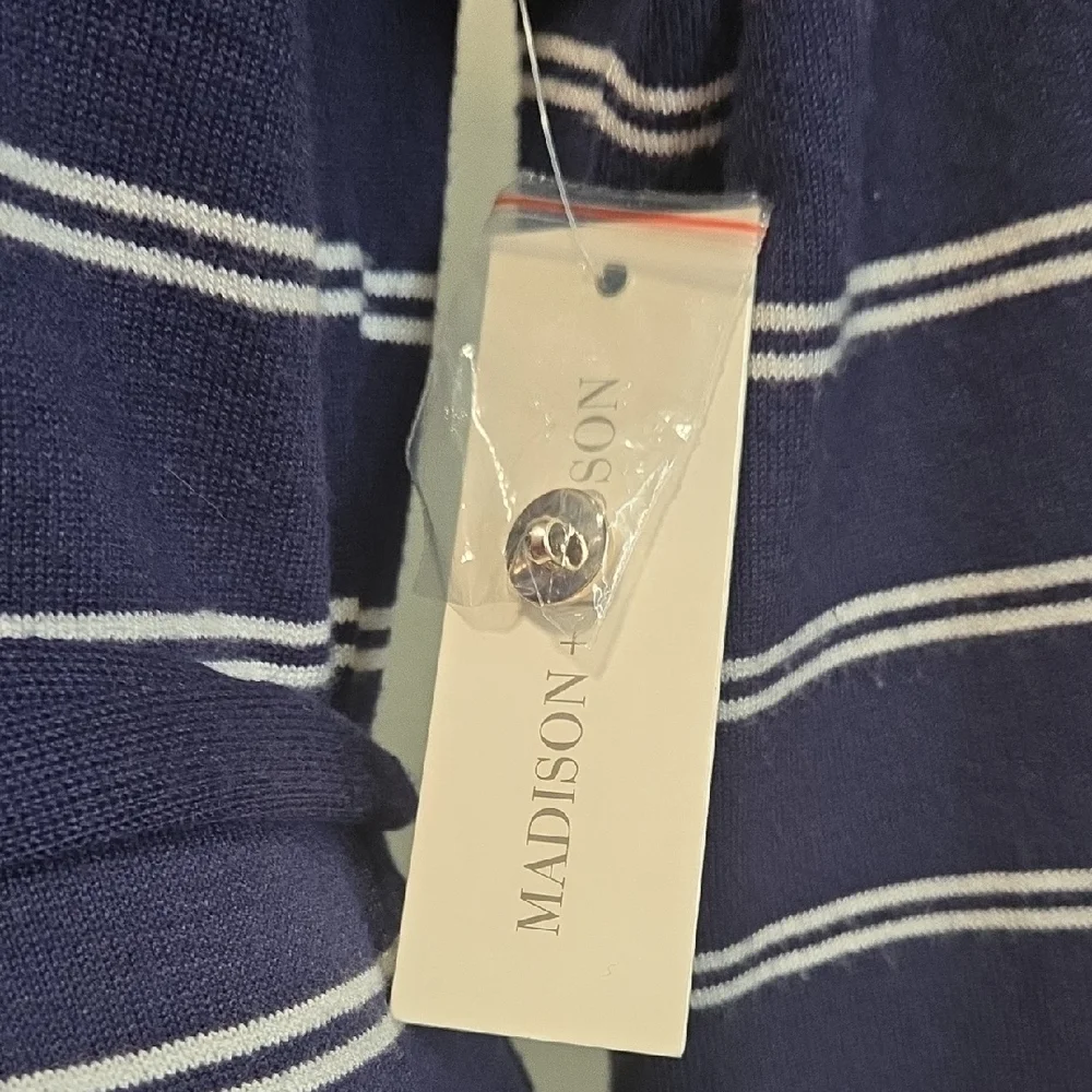 Elegant Navy Striped Long Sleeve Dress - Picture 3 of 6